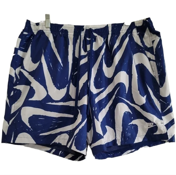 Nike City Edition Woven Printed Logo Shorts XXL Blue White Swim Trunk - Picture 2 of 10